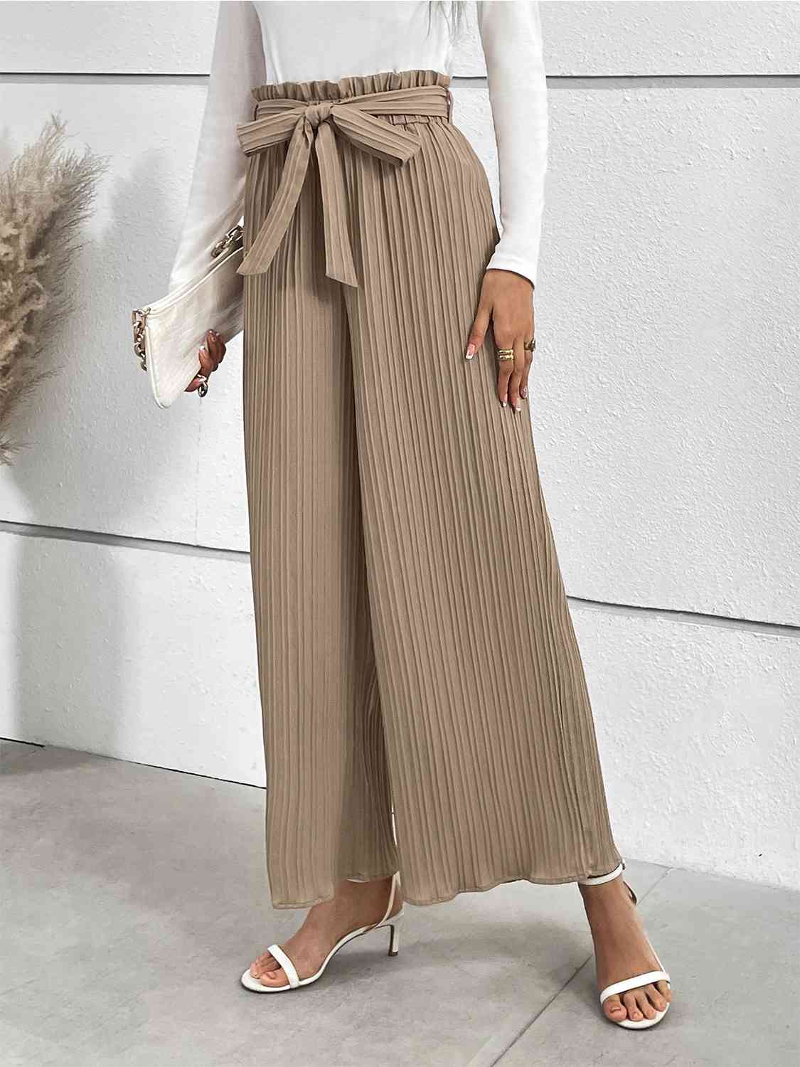 Tied Wide Leg Long Pants - Lily and Lavender Boutique