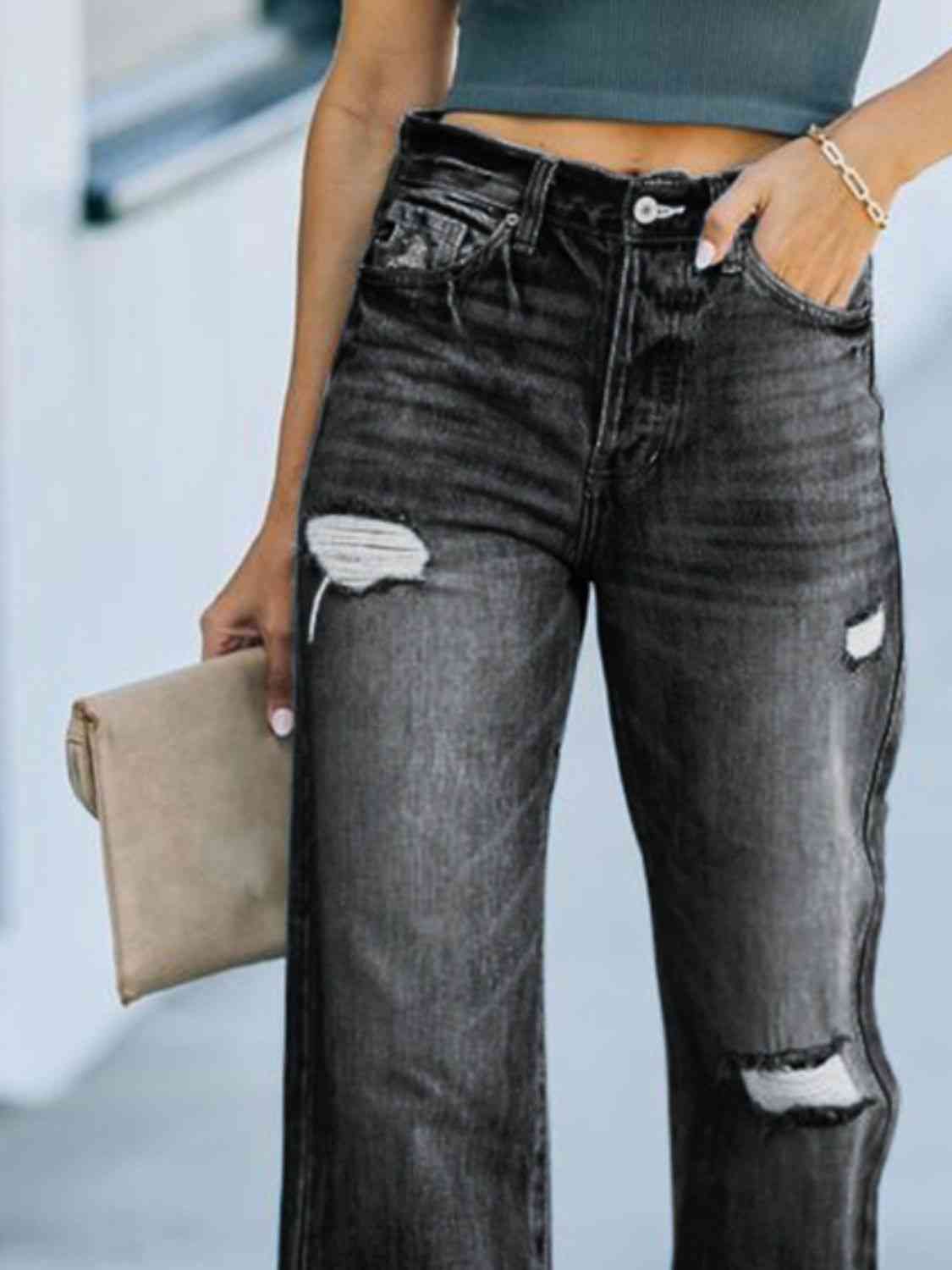 Distressed Straight Leg Jeans - Lily and Lavender Boutique