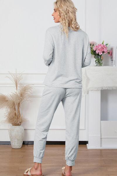 Round Neck Top and Drawstring Pants Lounge Set - Lily and Lavender Boutique