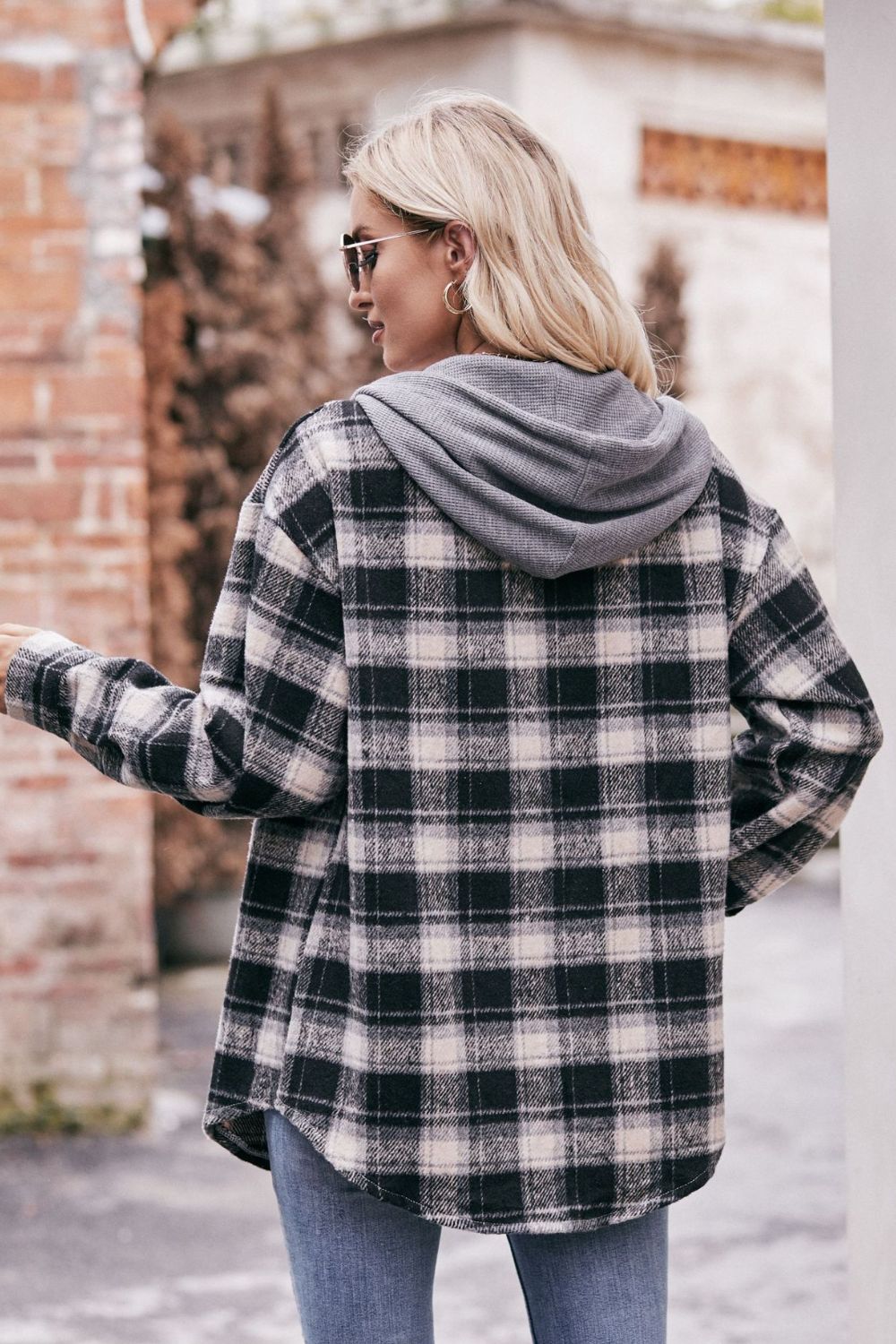 Plaid Dropped Shoulder Hooded Longline Jacket - Lily and Lavender Boutique