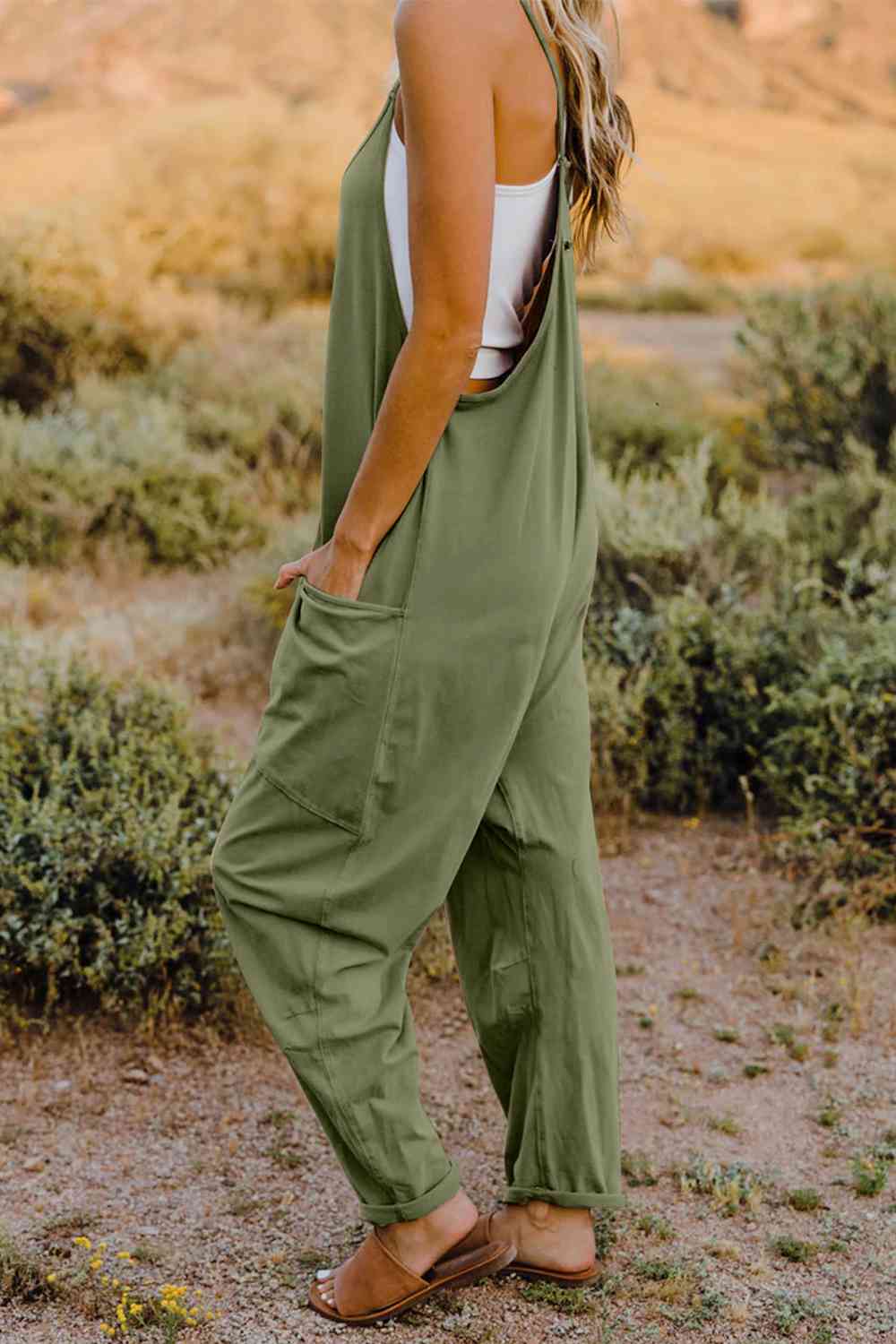 Double Take Full Size V-Neck Sleeveless Jumpsuit with Pockets - Lily and Lavender Boutique