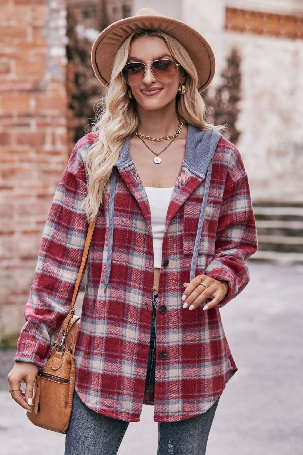 Plaid Dropped Shoulder Hooded Longline Jacket - Lily and Lavender Boutique