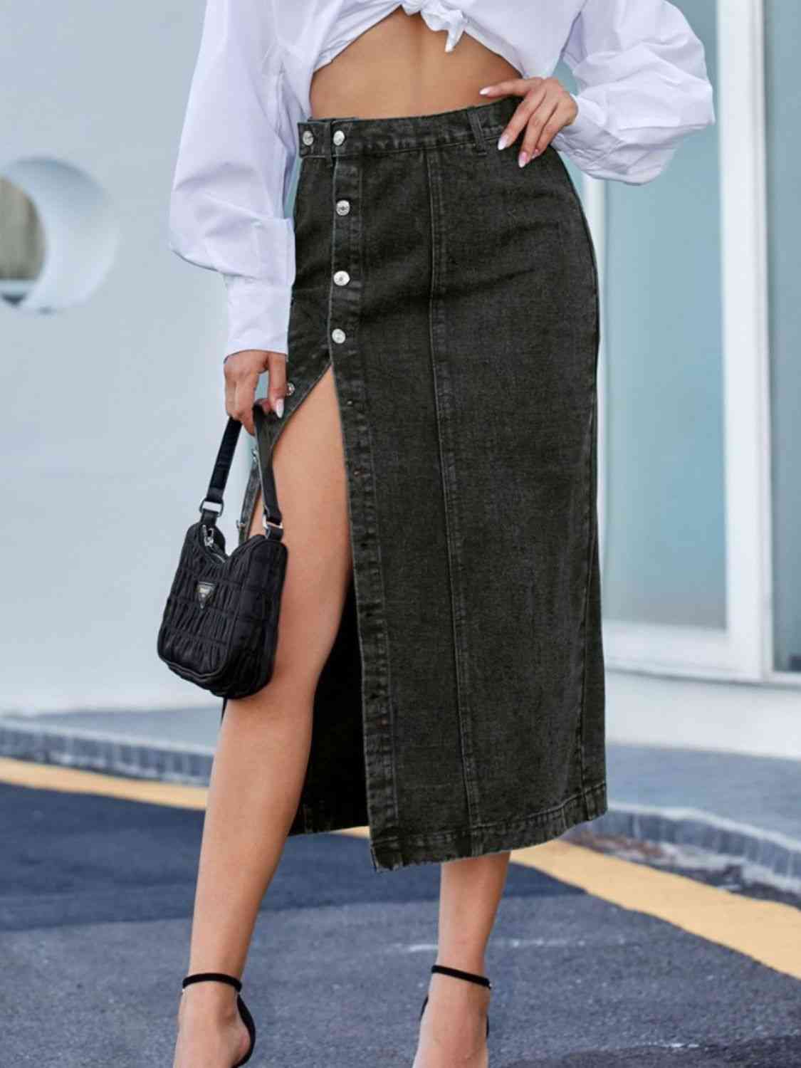 Button Down Denim Skirt - Lily and Lavender Boutique