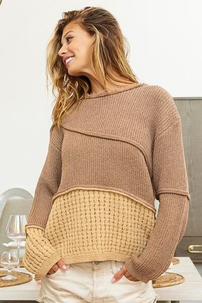 BiBi Texture Detail Contrast Drop Shoulder Sweater - Lily and Lavender Boutique