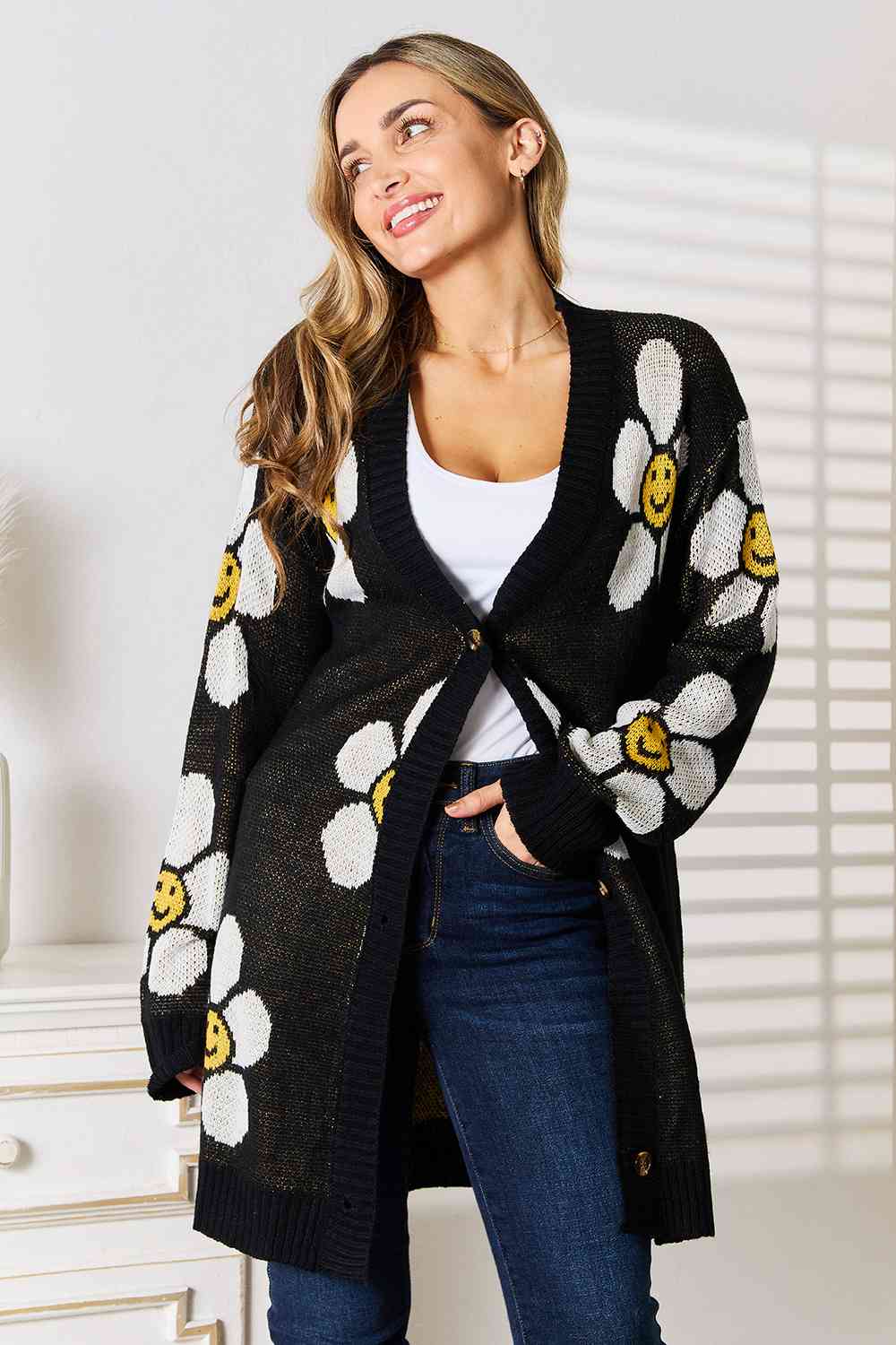 Double Take Floral Button Down Longline Cardigan - Lily and Lavender Boutique