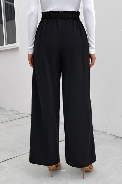 High Waist Ruched Pocketed Wide Leg Pants - Lily and Lavender Boutique