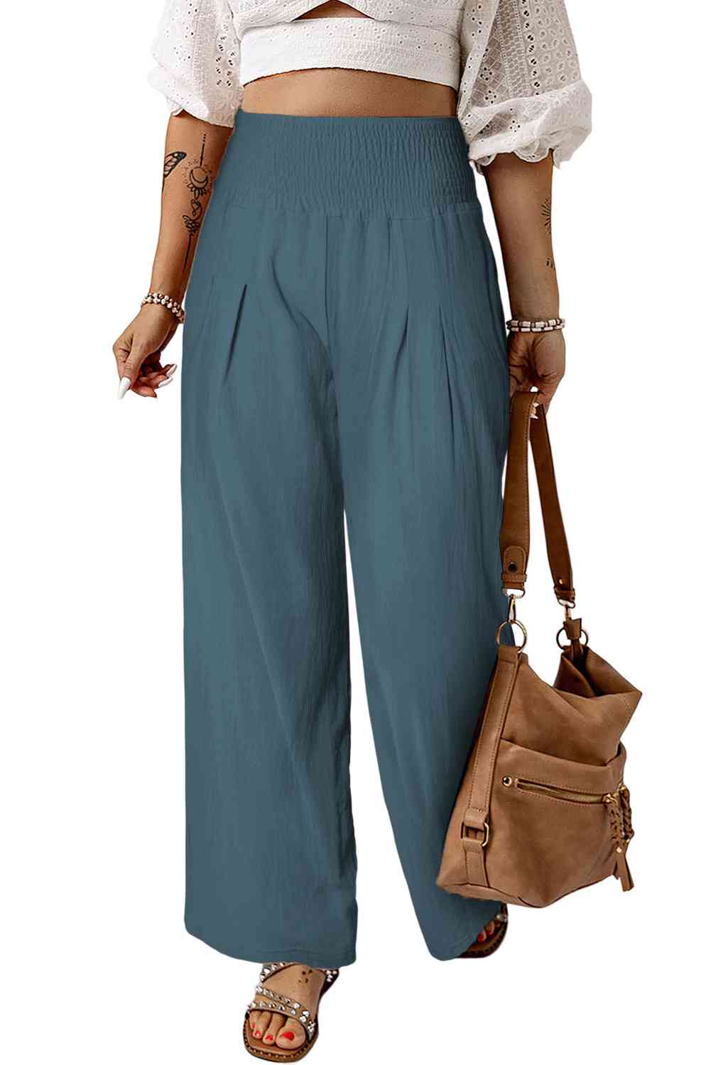 Smocked High Waist Wide Leg Pants - Lily and Lavender Boutique