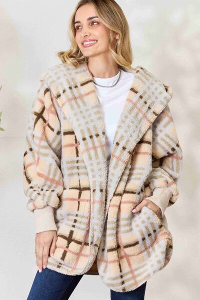 H&T Checked Faux Fur Hooded Jacket - Lily and Lavender Boutique