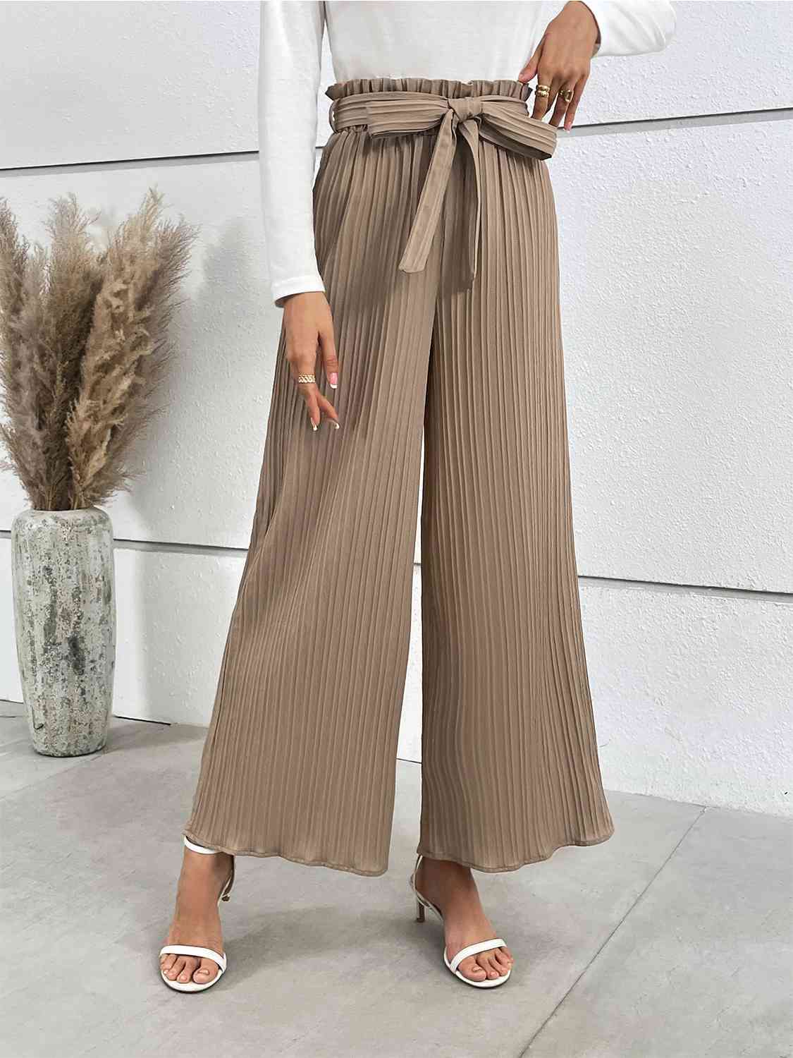 Tied Wide Leg Long Pants - Lily and Lavender Boutique