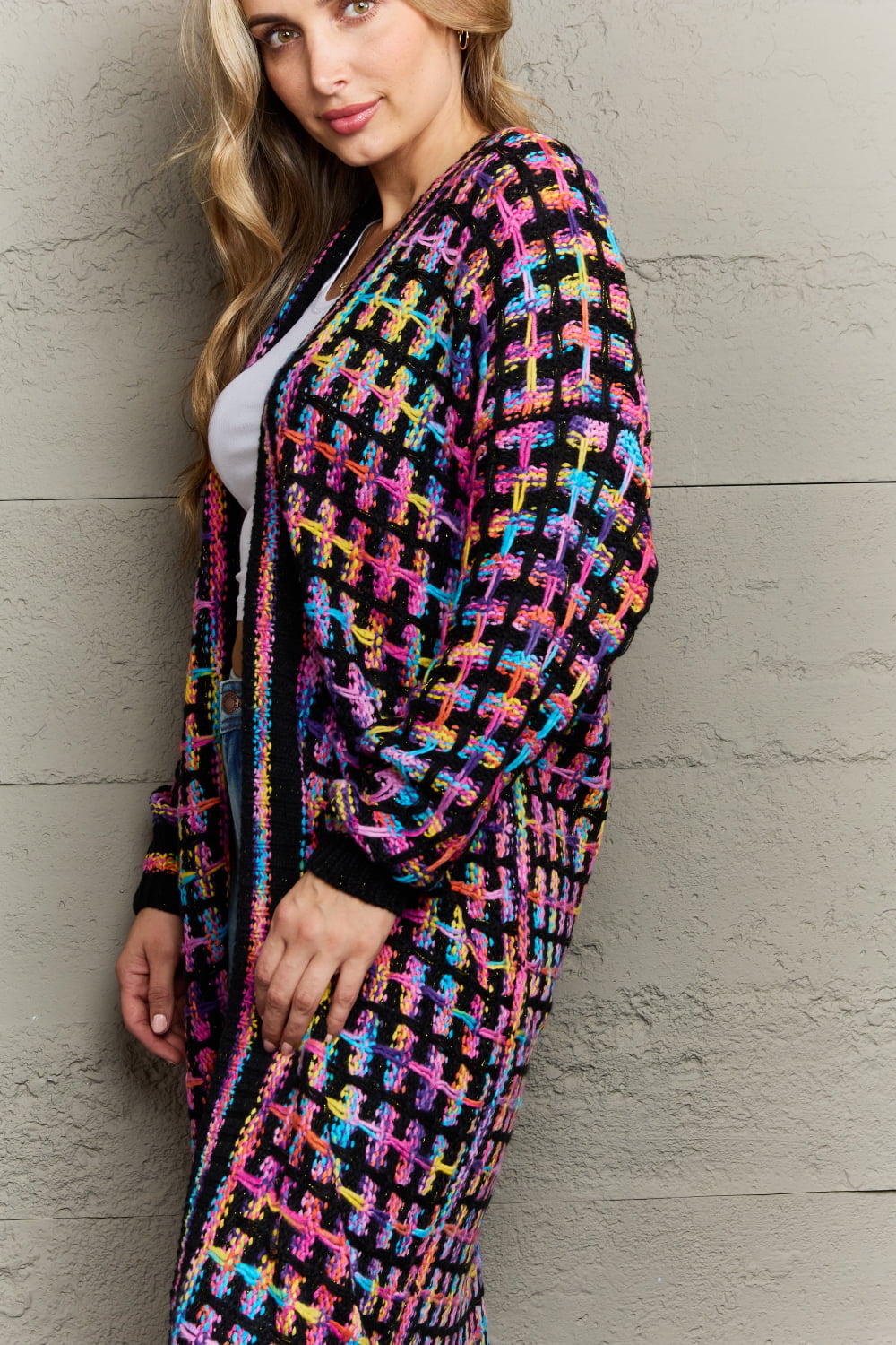 Multicolored Open Front Fringe Hem Cardigan - Lily and Lavender Boutique