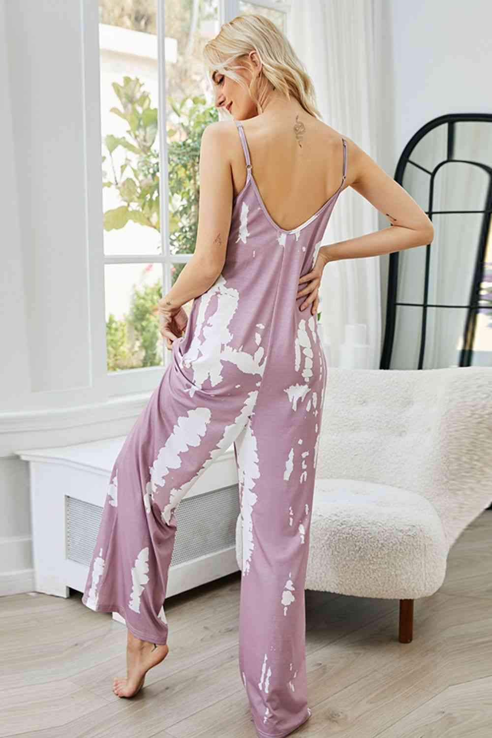 Tie-Dye Spaghetti Strap Jumpsuit with Pockets - Lily and Lavender Boutique