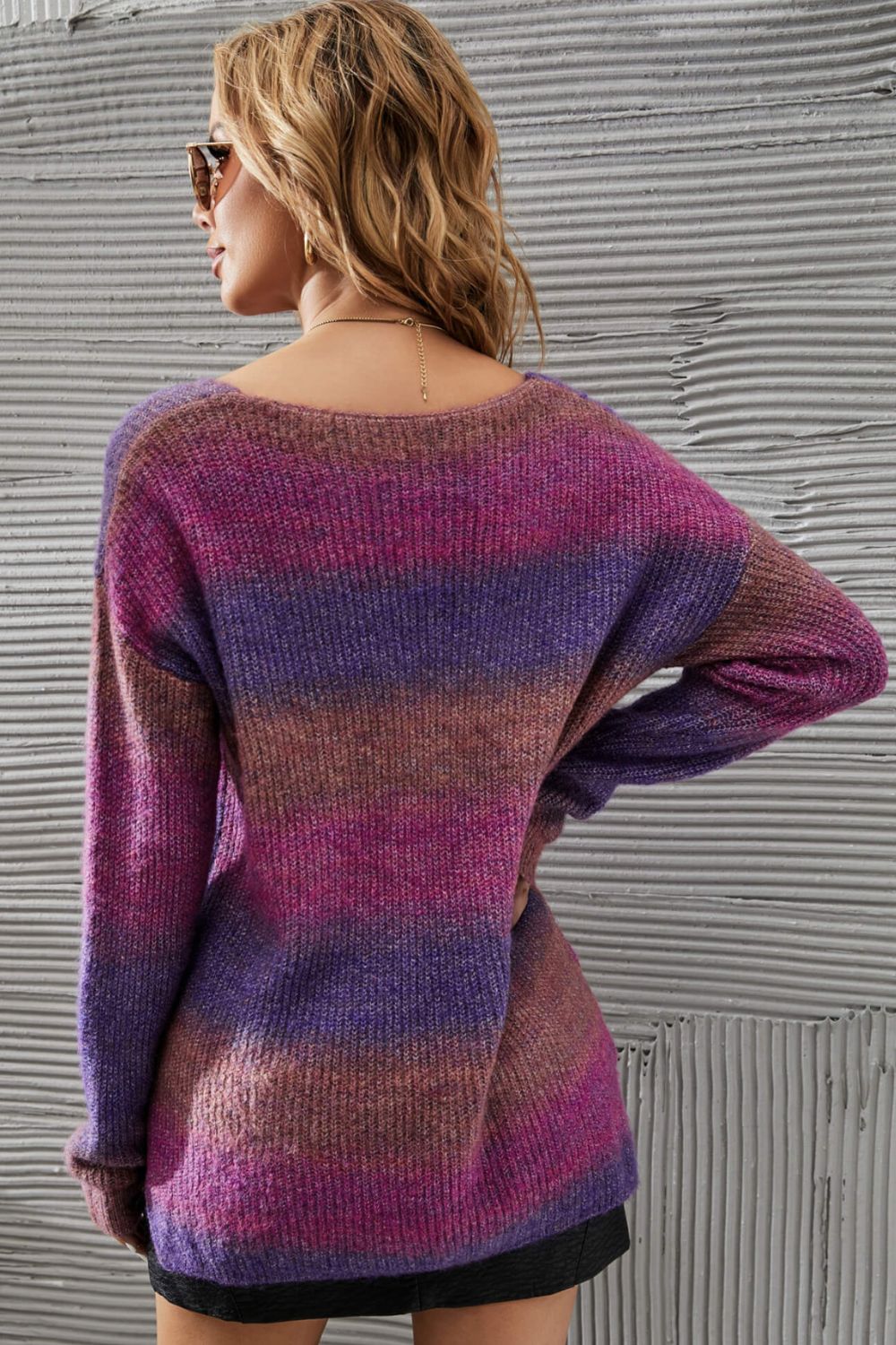 Multicolored Rib-Knit V-Neck Knit Pullover - Lily and Lavender Boutique