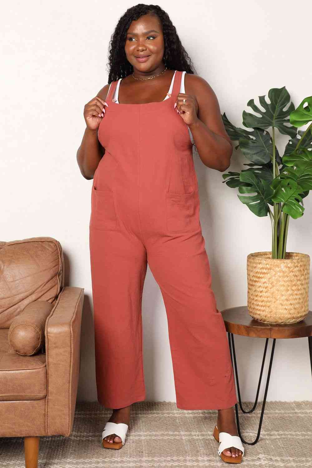 Double Take Wide Leg Overalls with Front Pockets - Lily and Lavender Boutique