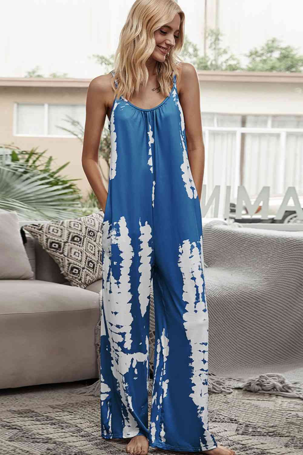 Tie-Dye Spaghetti Strap Jumpsuit with Pockets - Lily and Lavender Boutique