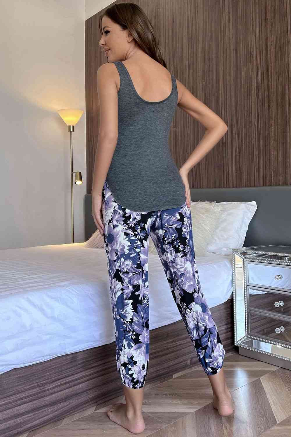 Scoop Neck Tank and Floral Cropped Pants Lounge Set - Lily and Lavender Boutique