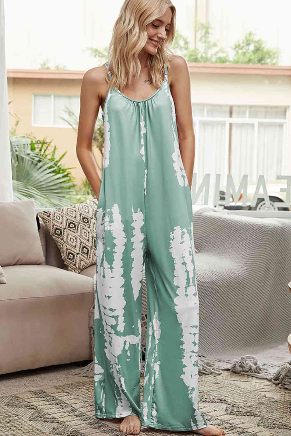 Tie-Dye Spaghetti Strap Jumpsuit with Pockets - Lily and Lavender Boutique