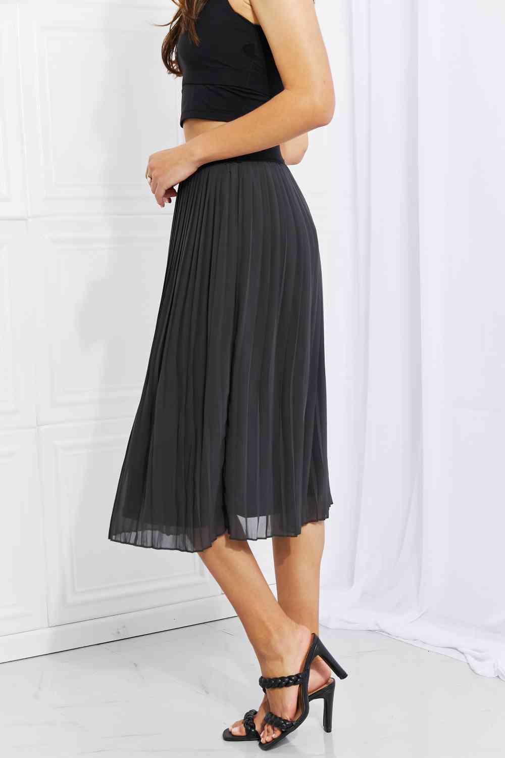 Zenana Full Size Romantic At Heart Pleated Chiffon Midi Skirt - Lily and Lavender Boutique