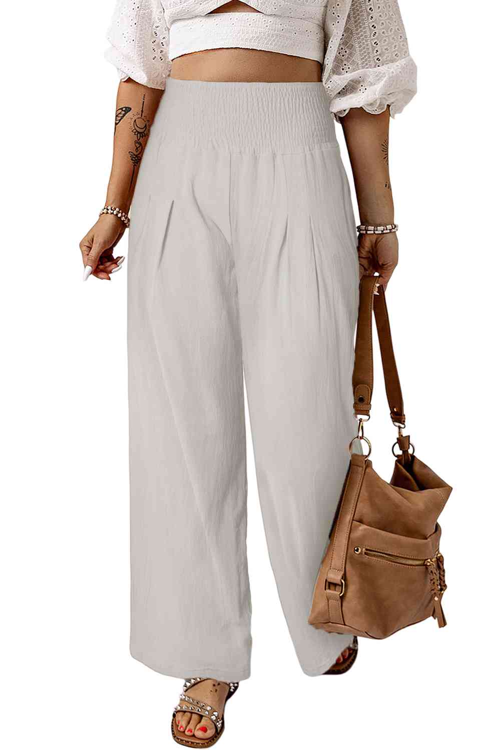 Smocked High Waist Wide Leg Pants - Lily and Lavender Boutique