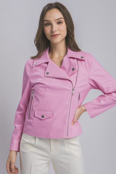 LOVE TREE Collared Neck Zip Up Jacket - Lily and Lavender Boutique